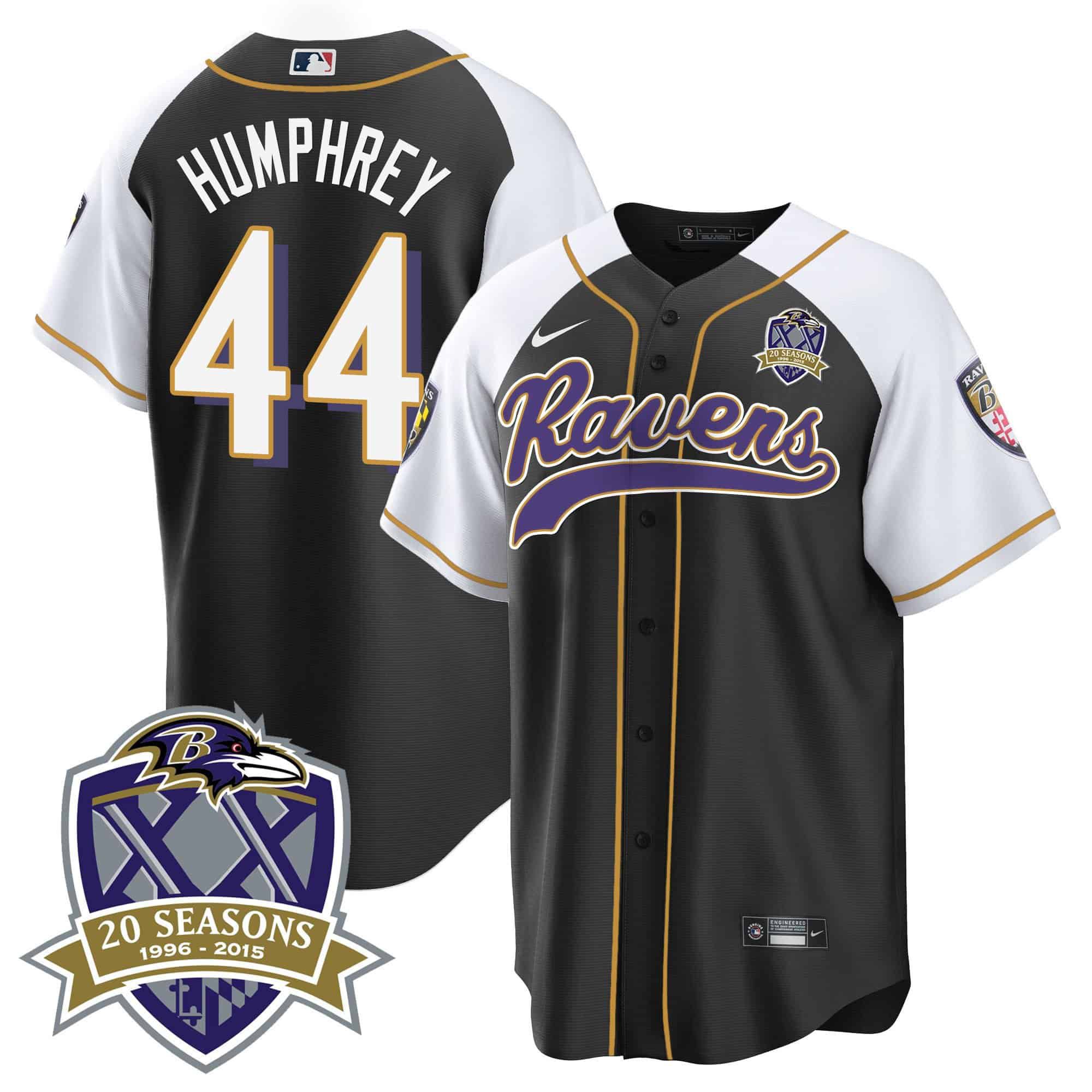 Men Baltimore Ravens #44 Humphrey Black 2024 Nike 20th Season Patch Baseball NFL Jersey